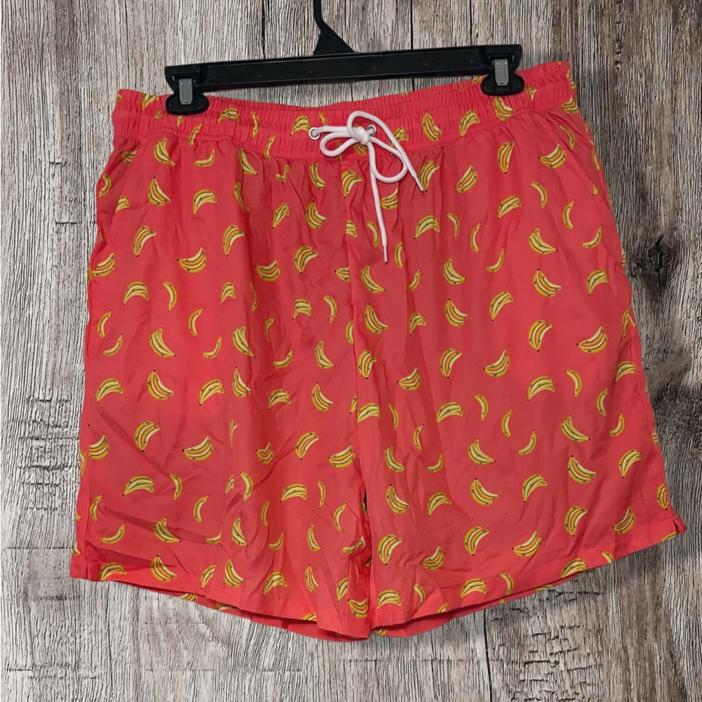 Tropical Banana Print Swim Trunks - Red size 2XL